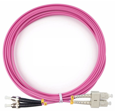 Коммутационный шнур оптический Cabeus Tight Buffer, Duplex SC/ST (UPC/UPC), OM4 50/125, LSZH, Ø 3мм, 3м, цвет: маджента, (FOP-50-OM4-SC-ST-3m)
