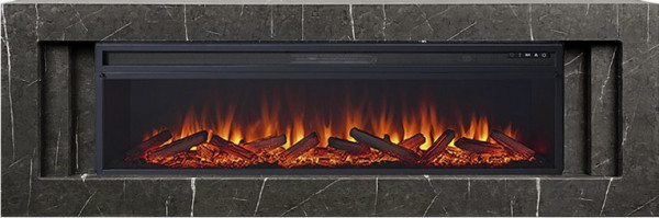 Линейный электрокамин Royal Flame Line 60 SFT Stone Touch cерый мрамор с очагом Vision 60 LOG LED