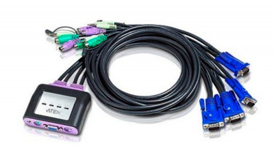 Переключатель KVM Aten, Petite, портов: 4 х VGA D-SUB (HDB-15), 30х78,6х78,6 мм (ВхШхГ), PS/2, цвет: чёрный