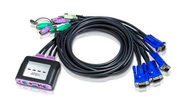 Переключатель KVM Aten, Petite, портов: 4 х VGA D-SUB (HDB-15), 30х78,6х78,6 мм (ВхШхГ), PS/2, цвет: чёрный
