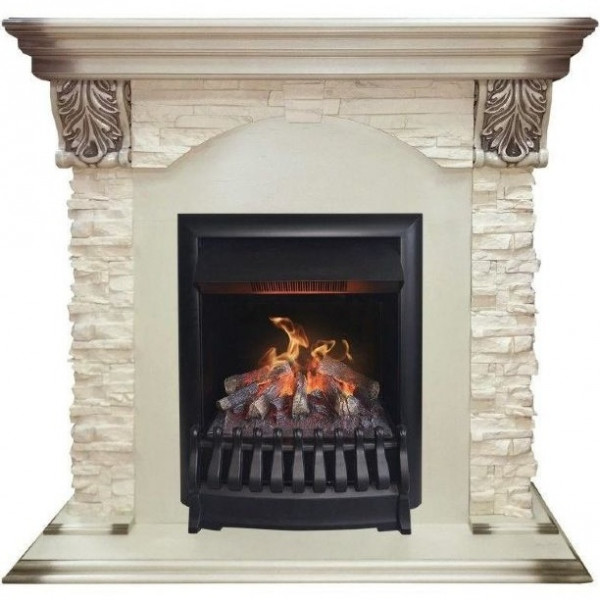 Электрокамин с классическим очагом 3D Real-Flame Dublin LUX STD/EUG WT с очагом 3D Oregan