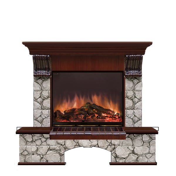 Электрокамин с широким очагом 2D Glenrich Бостон (Arte 23) камень-Карелия/цвет-Красное дерево