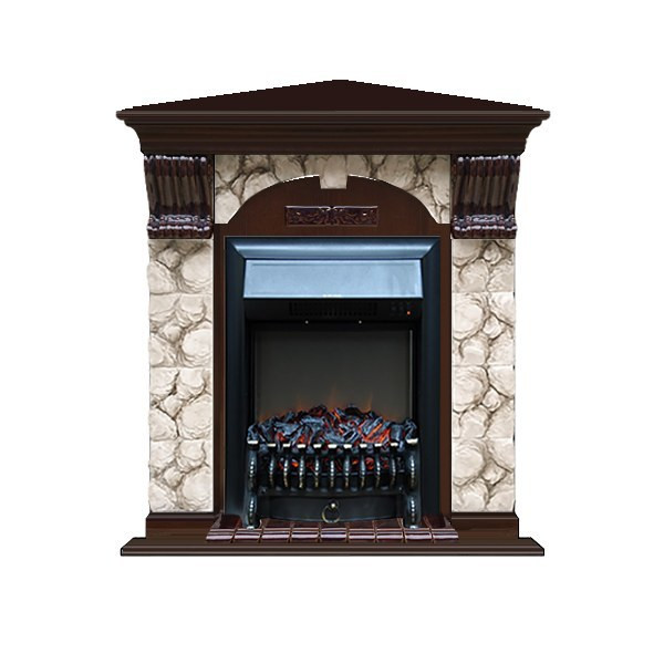 Электрокамин с классическим очагом 2D Glenrich Арочный угловой (Fobos BL,BR) камень-Карелия/цвет-Дуб 46