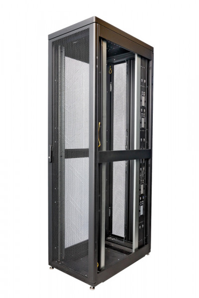 Шкаф серверный напольный Eurolan Rackcenter D9000, 48U, 2320х600х1000 мм (ВхШхГ), дверь: перфорация, задняя дверь: двойная распашная, перфорация, сварной, цвет: чёрный, (60F-48-6A-96BL)