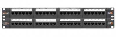 Коммутационная патч-панель Nikomax, 19", 2HU, портов: 48 х RJ45/8P8C, кат. 6, неэкр., 19", цвет: чёрный, (NMC-RP48UE2-2U-BK)