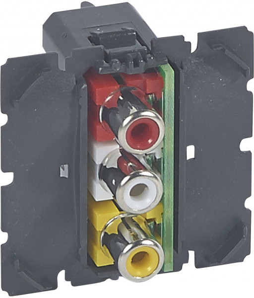 Розетка аудио/видео Legrand Celiane, 3x RCA, IP41, 97х97 мм (ВхШ), цвет: серый, (LEG.067313)