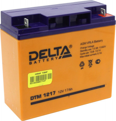 Аккумулятор для ИБП Delta Battery DTM, 167х77х181 мм (ВхШхГ),  Необслуживаемый свинцово-кислотный,  12V/17 Ач, цвет: оранжевый, (DTM 1217)