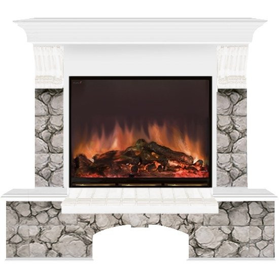 Электрокамин с широким очагом 2D Glenrich Бостон (Arte 23) камень-Карелия/цвет-Белый