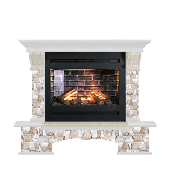 Электрокамин с широким очагом 3D Glenrich Бостон Rumba 3D камень-Арбат/цвет-Белый