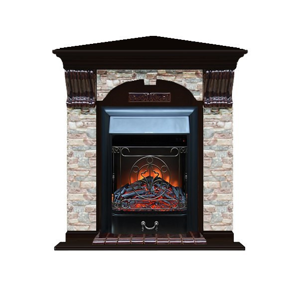 Угловой камин с эффектом живого пламени Glenrich Арочный угловой (Magestic BL,BR) камень-Грот цветной/цвет-Венге