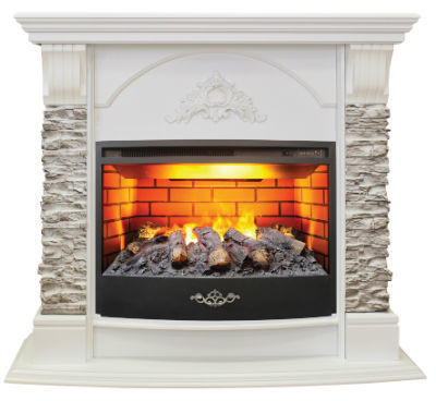 Электрокамин с широким очагом 3D Real-Flame Athena Corner GR STD/EUG/25/25'5 WT с очагом 3D Firestar 25,5