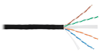 Кабель витая пара Nikolan, U/UTP, 4 пар., кат. 6, проводник Ø 0,55мм, AWG23, LSZH (нг(A)-HF), 250МГц, 1м (барабан 305м), тип прокладки: универсальный, цвет: чёрный