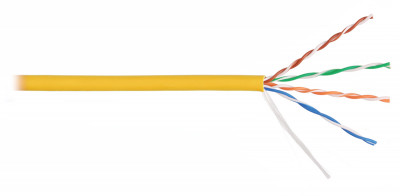 Кабель витая пара Nikolan, U/UTP, 4 пар., кат. 5е, проводник Ø 0,55мм, AWG24, LSZH (нг(A)-HF), 100МГц, 1м (барабан 305м), тип прокладки: внутри зданий, цвет: жёлтый