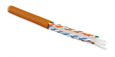 Кабель витая пара Hyperline, U/UTP, 4 пар., кат. 6, проводник Ø 0,57мм, AWG23, LSZH (нг(A)-HF), 250МГц, 1м (бухта 100м), тип прокладки: внутри зданий, цвет: оранжевый