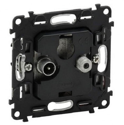 Розетка проходная Legrand Valena Life/Allure, 2x TV/SAT, экр., внешняя, 51х58 мм (ВхШ), цвет: чёрный, (LEG.753071)