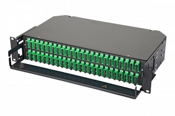Коммутационная панель ВО Eurolan 47E-48, 2HU, портов: 48 SC (Duplex)OS2, установлено адаптеров: 24 невыдвижная, орг-йзер: предустановлен, цвет: чёрный, APC, монтажные шнуры, КДЗС