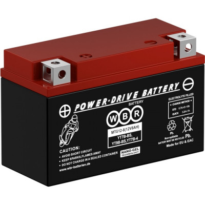 Аккумулятор для ИБП WBR MTG, 95х66х150 мм (ВхШхГ),  необслуживаемый свинцово-кислотный,  12V/8 Ач, (MTG 12-8)