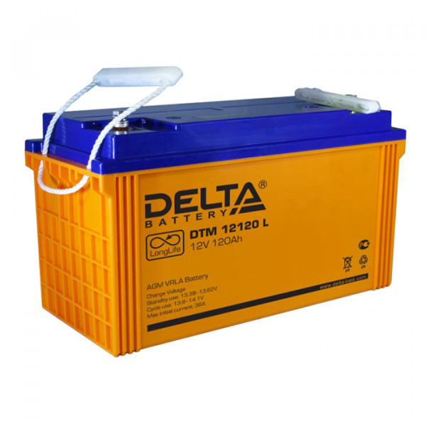 Аккумулятор для ИБП Delta Battery DTM L, 224х176х410 мм (ВхШхГ),  Необслуживаемый свинцово-кислотный,  12V/120 Ач, цвет: оранжевый, (DTM 12120 L)