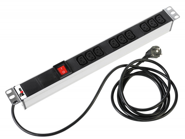 Блок силовых розеток Rem Rem-16, горизонтальный, неуправляемый, IEC 320 C13 х 9, вход IEC 320 C14, 19", шнур 1,8 м, 45мм 16А, выключатель, алюминий