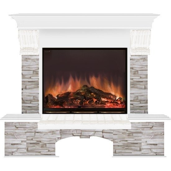 Электрокамин с широким очагом 2D Glenrich Бостон (Arte 23) камень-Мисхор/цвет-Белый