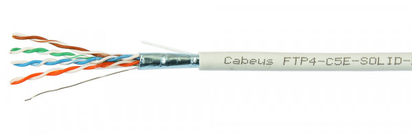 Кабель витая пара Cabeus, F/UTP, 4 пар., кат. 5е, проводник Ø 0,5мм, AWG24, PVC нг(А)-LS, 100МГц, 1м (коробка 100м), тип прокладки: внутри зданий, цвет: серый