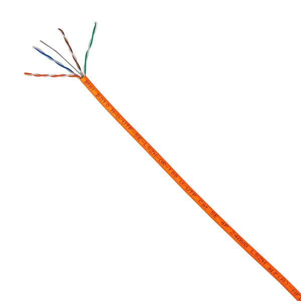 Кабель витая пара BNH, U/UTP, 4 пар., кат. 5е, проводник Ø 0,51мм, AWG24, LSZH (нг(A)-HF), 100МГц, 1м (коробка 100м), тип прокладки: внутри зданий, цвет: оранжевый