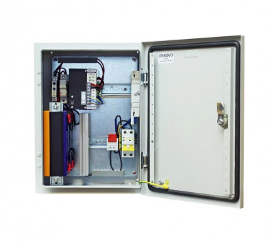 Шкаф уличный всепогодный укомплектованный настенный OSNOVO, IP66, корпус: сталь листовая, 400х300х210 мм (ВхШхГ), цвет: серый, (с резервным питанием), с нагревом, без охлаждения