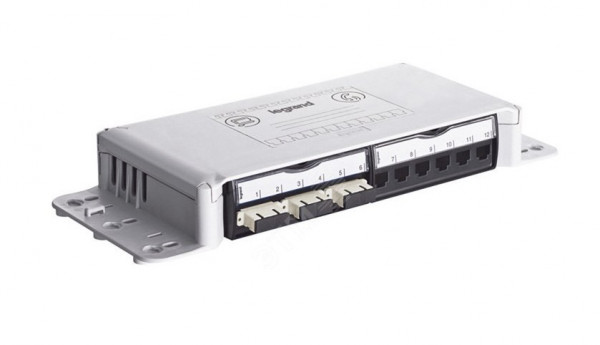 Коробка открытого монтажа Legrand LCS2, вводов: 12, RJ45, 46х352х49,8 мм (ВхШхГ), укомплектованная, цвет: серый