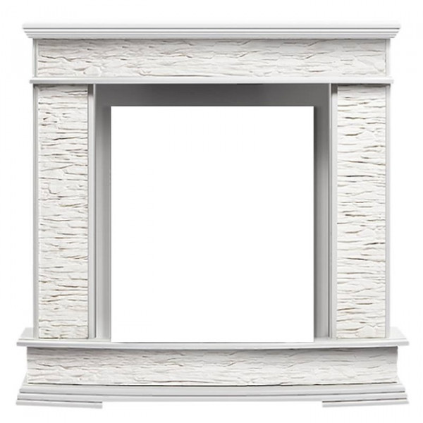 Классический портал для камина Firelight Scala Classic камень сланец скалистый белый, шпон белый дуб