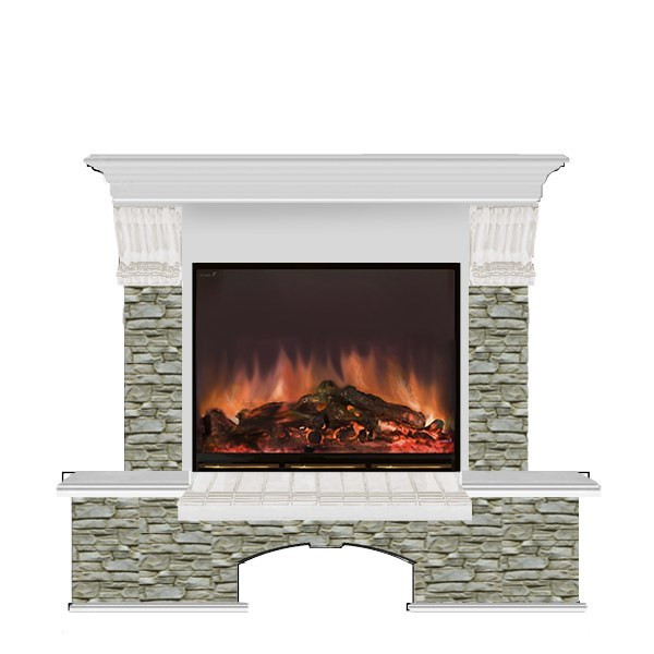 Электрокамин с широким очагом 2D Glenrich Бостон (Arte 23) камень-Грот однотонный/цвет-Беленный дуб