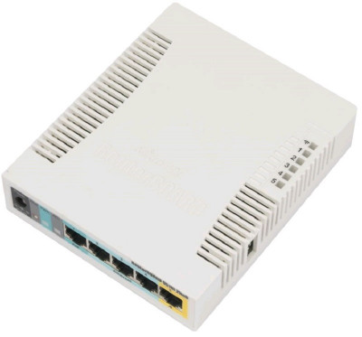 Маршрутизатор Mikrotik, RouterBOARD, портов: 5, LAN: 4, антенн: 2, 29х138х113 мм (ВхШхГ), цвет: белый, 2,5dBi усиления, RB951Ui-2HnD