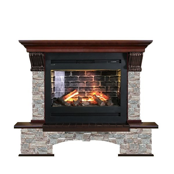 Электрокамин с широким очагом 3D Glenrich Бостон Rumba 3D камень-Грот цветной/цвет-Красное дерево