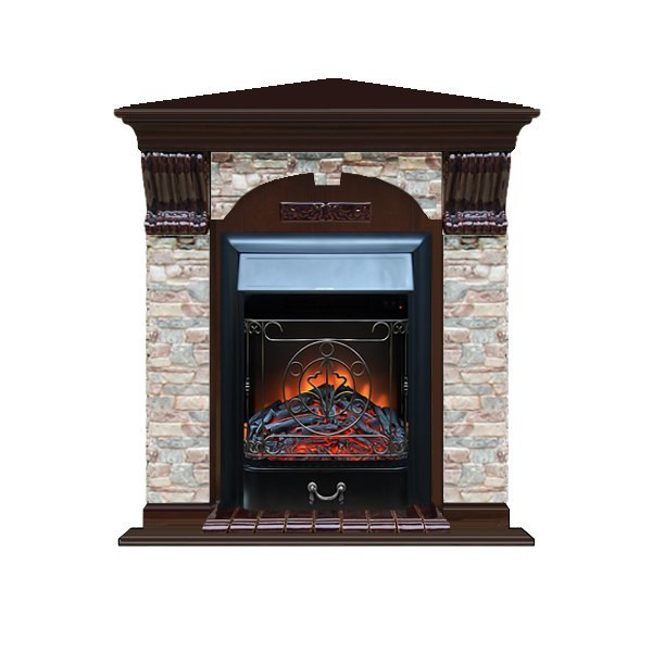 Электрокамин с классическим очагом 2D Glenrich Арочный угловой (Magestic BL,BR) камень-Грот цветной/цвет-Дуб 46