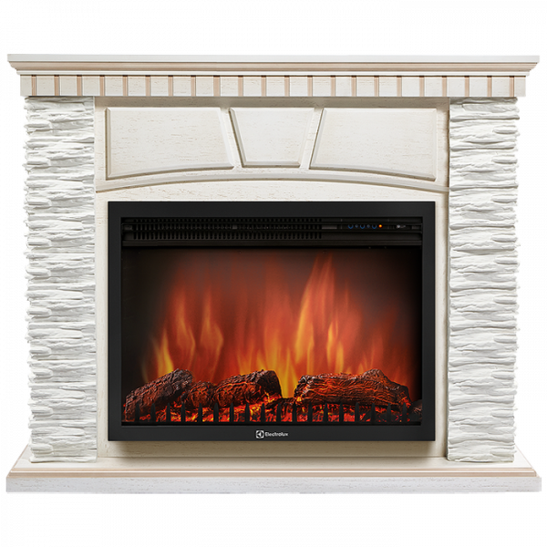 Электрокамин с широким очагом 2D Electrolux EFP/P-2520LS с порталом Firelight Porto 25 U сланец белый/белёный дуб