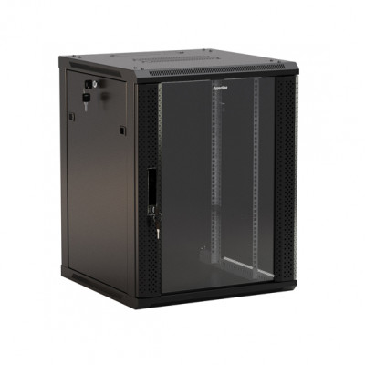 Шкаф телекоммуникационный настенный Hyperline TWB, 19", 12U, 650х600х450 мм (ВхШхГ), дверь: стекло, разборный, цвет: чёрный