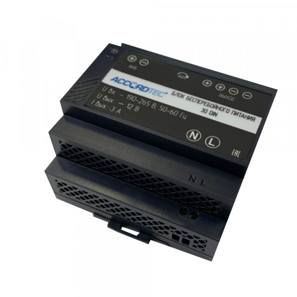 Блок питания AccordTec, пластик, цвет: чёрный, ББП-30 DIN, для видео, СКУД, ОПС, DIN рейка, (AT-06038)