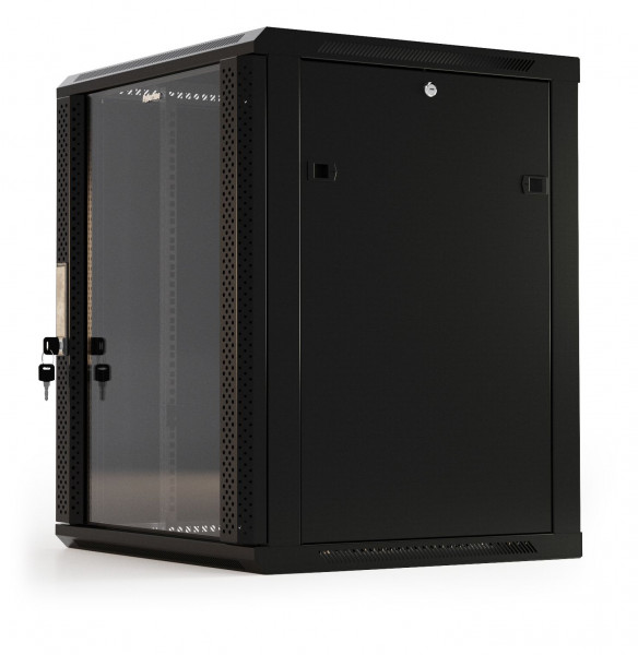 Шкаф телекоммуникационный настенный Hyperline TWB-FC, 19", 18U, 908х600х600 мм (ВхШхГ), дверь: стекло, разборный, цвет: чёрный