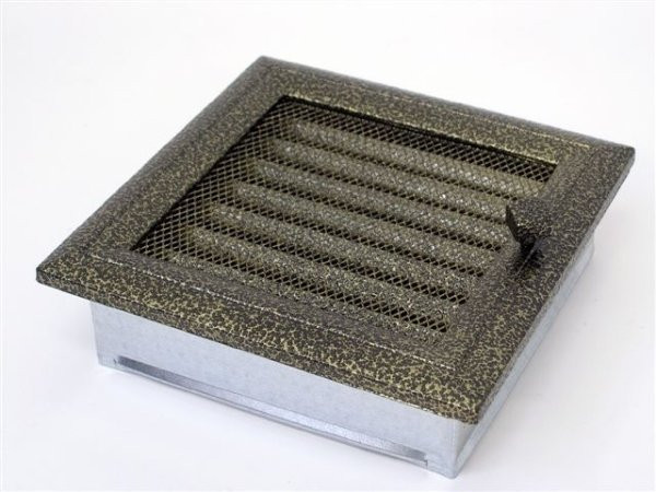 Вентиляционная решетка для камина Kratki 22х22 Оскар черная/латунь с жалюзи 22OCZX