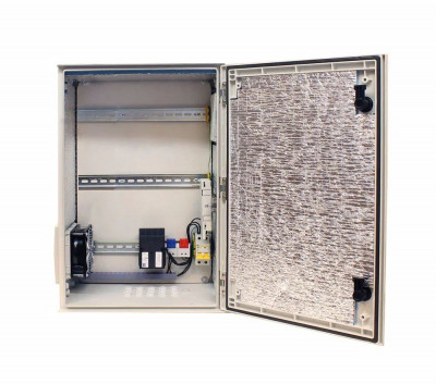 Шкаф уличный всепогодный укомплектованный настенный OSNOVO, IP66, корпус: пластик, 600х400х230 мм (ВхШхГ), (с теплоизоляцией, автоматом 2Р), с нагревом, с охлаждением