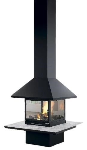 Готовый дровяной каминокомплект TRAFORART VULCANO CENTRAL со стеклом полка под мрамор