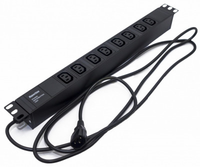 Блок силовых розеток Hyperline SHE19-(XX)IEC, горизонтальный, неуправляемый, IEC 60320 С13 х 8, вход IEC 60320 C14, 19", шнур 2,5 м, 1U, 482,6мм 10А, чёрный