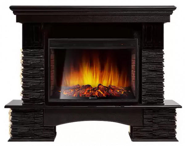 Электрокамин с широким очагом 2D Electrolux EFP/P-2720RLS с порталом Firelight Pietra Nuovo 25 камень сланец чёрный, шпон венге