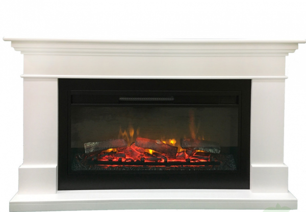 Электрокамин с широким очагом 3D InterFlame Турин (белый) с очагом Foton 36 QZ