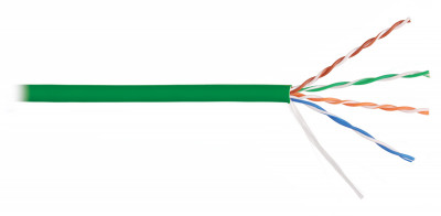 Кабель витая пара Nikolan, U/UTP, 4 пар., кат. 5е, проводник Ø 0,55мм, AWG24, LSZH (нг(A)-HF), 100МГц, 1м (барабан 305м), тип прокладки: внутри зданий, цвет: зелёный