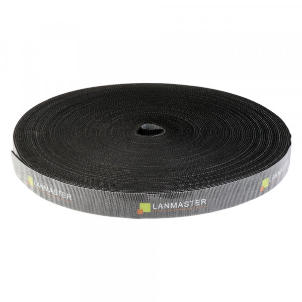 Стяжка кабельная на липучке Lanmaster, открывающаяся, 20 мм Ш, 30 000 мм Д, бухта, материал: нейлон, цвет: чёрный