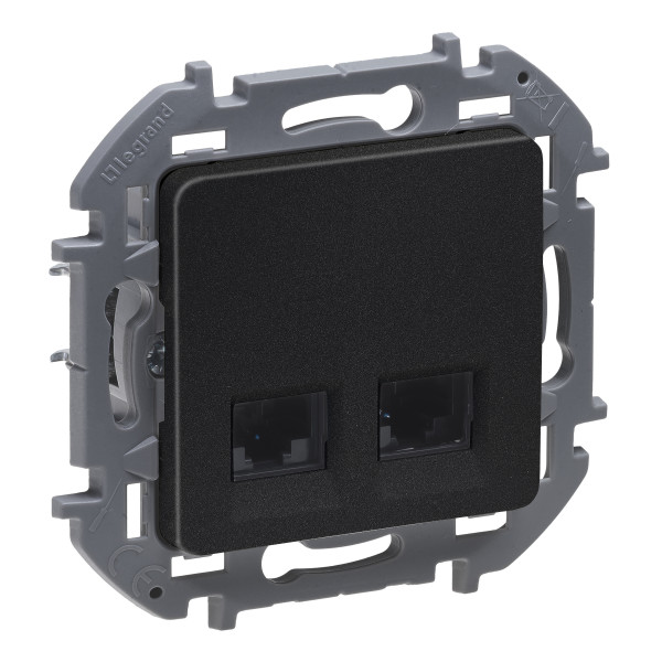 Розетка компьютерная Legrand INSPIRIA, 2x RJ45, кат. 6, неэкр., 75,8х75,8 мм (ВхШ), цвет: антрацит, (LEG.673843)