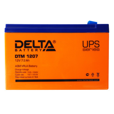Аккумулятор для ИБП Delta Battery DTM, 100х65х151 мм (ВхШхГ),  Необслуживаемый свинцово-кислотный,  12V/7,2 Ач, цвет: оранжевый, (DTM 1207)