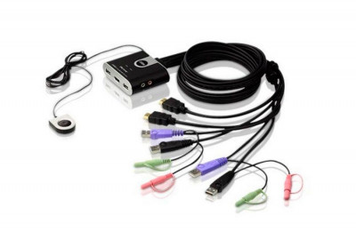 Переключатель KVM Aten, Petite, портов: 2, 27х82х67 мм (ВхШхГ), USB, цвет: чёрный