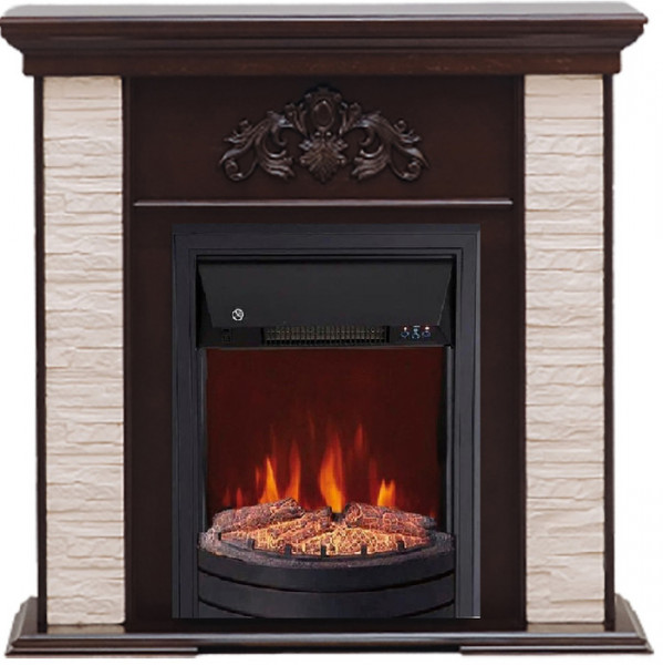 Электрокамин с классическим очагом 2D Elekam Marseille сланец скала бел. шпон каштан с очагом Spark