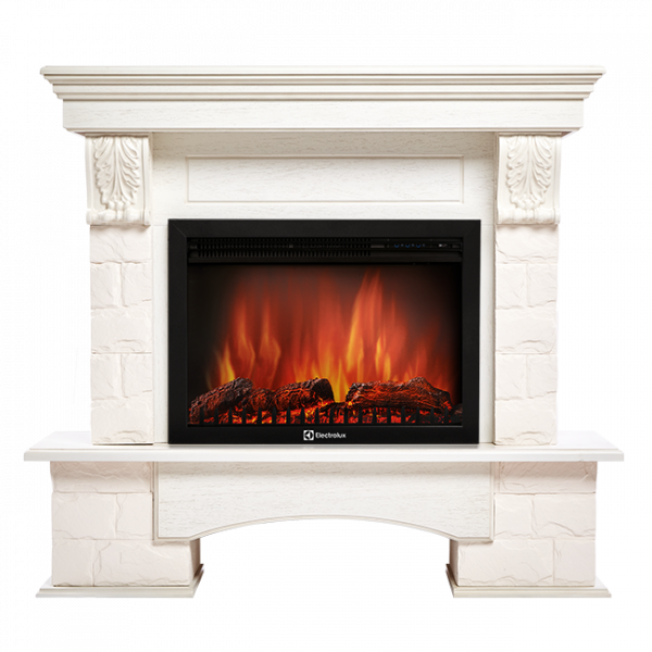 Электрокамин с широким очагом 2D Electrolux EFP/P-2520LS с порталом Firelight Forte 25S белый, беленый дуб